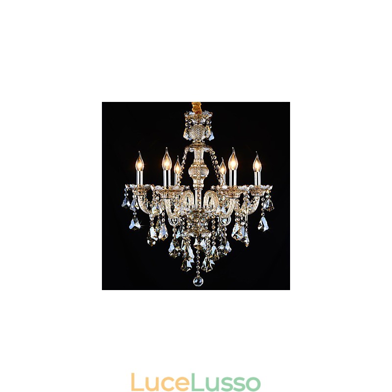 Lampadario Cognac Colore Cristallo Moderno 6 Luci Contemporaneo Vetro