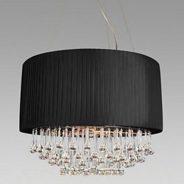 Lampada da soffitto in cristallo con 5 luci in paralume in tessuto nero