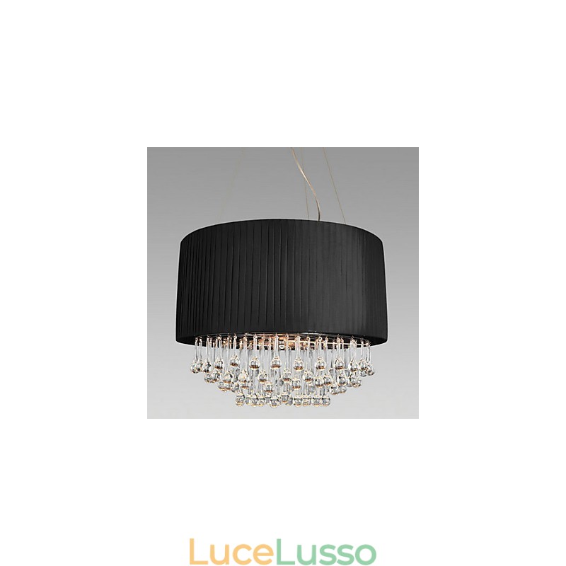 Lampada da soffitto in cristallo con 5 luci in paralume in tessuto nero