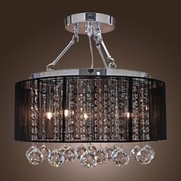 Lampada da soffitto moderna in cristallo con 5 luci e paralume in tessuto nero