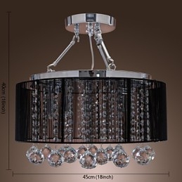 Lampada da soffitto moderna in cristallo con 5 luci e paralume in tessuto nero
