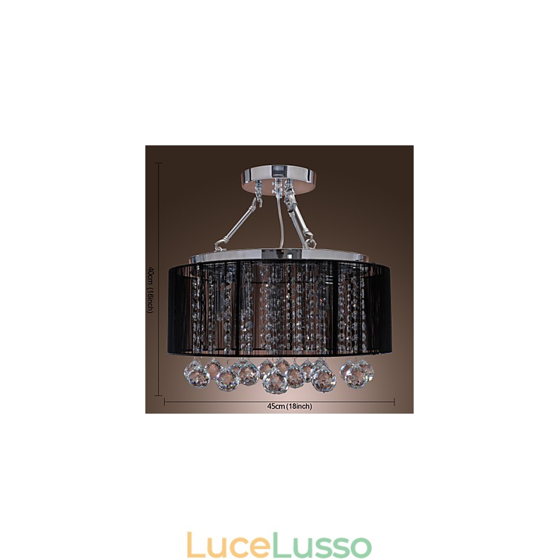 Lampada da soffitto moderna in cristallo con 5 luci e paralume in tessuto nero