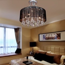 Lampada da soffitto moderna in cristallo con 5 luci e paralume in tessuto nero