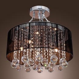 Lampada da soffitto moderna in cristallo con 5 luci e paralume in tessuto nero