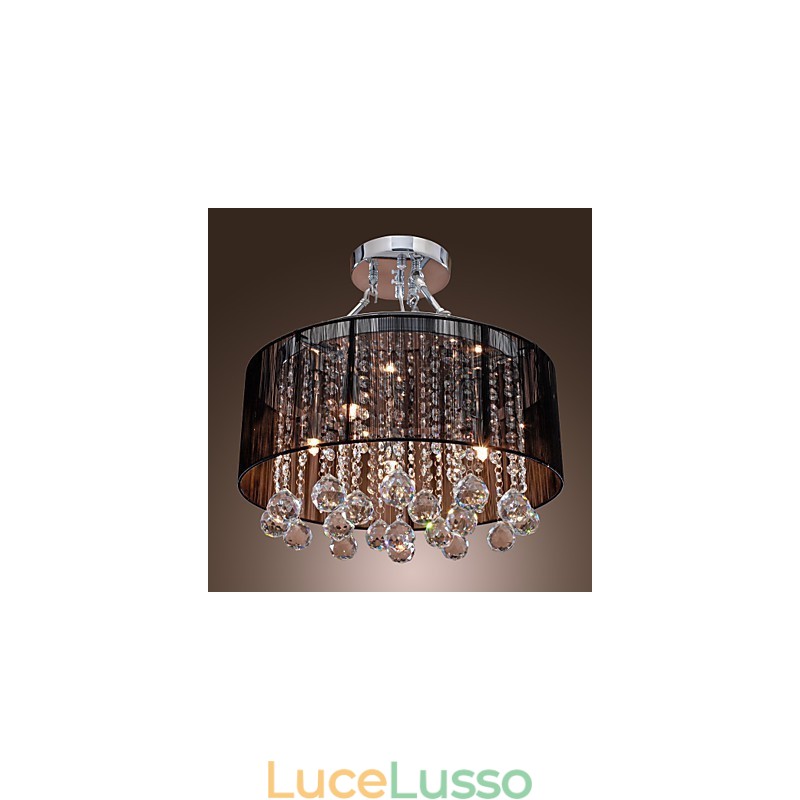 Lampada da soffitto moderna in cristallo con 5 luci e paralume in tessuto nero