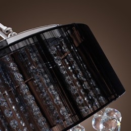 Lampada da soffitto moderna in cristallo con 5 luci e paralume in tessuto nero