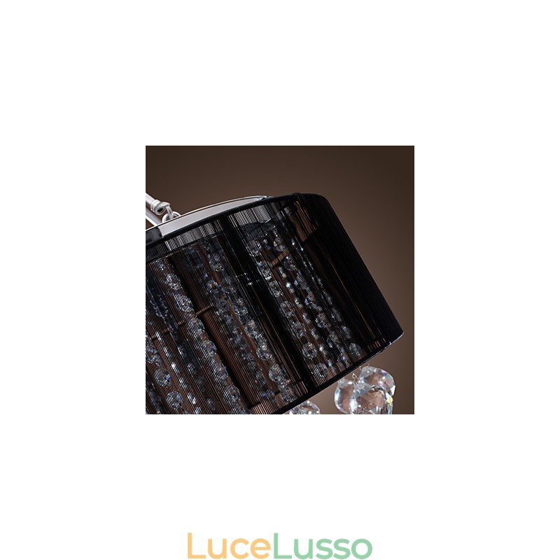 Lampada da soffitto moderna in cristallo con 5 luci e paralume in tessuto nero