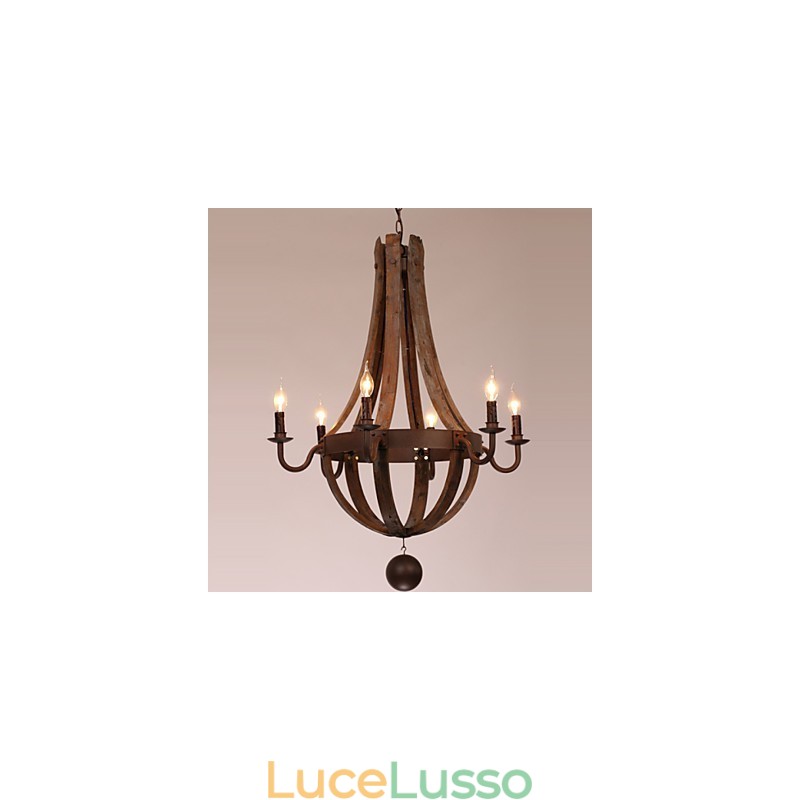 Lampadario 6 luci Vintage Retro Country Living Sala da pranzo Garage Metallo