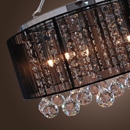 Lampada da soffitto moderna in cristallo con 5 luci e paralume in tessuto nero