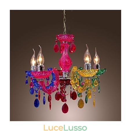 Lampadario classico tradizionale in cristallo acrilico cromato