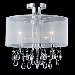 Elegante lampada da soffitto in cristallo con 3 luci in paralume in tessuto