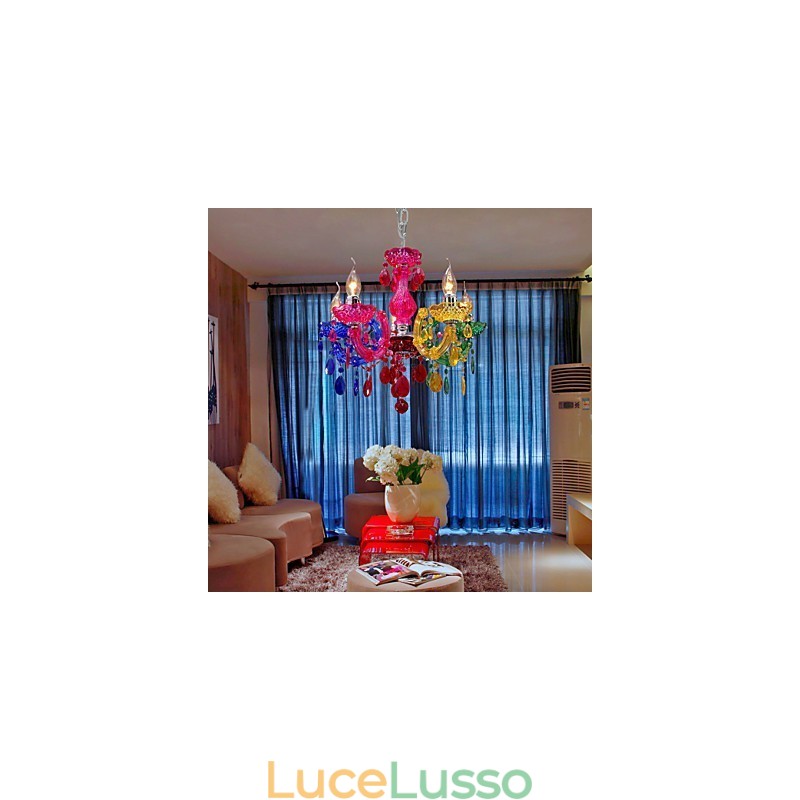 Lampadario classico tradizionale in cristallo acrilico cromato