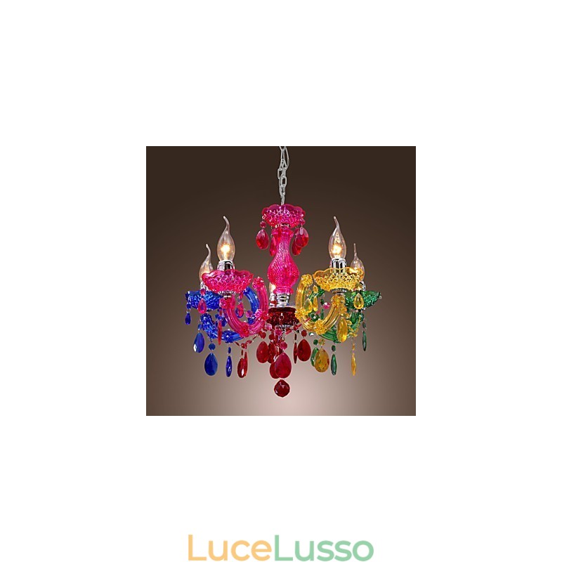 Lampadario classico tradizionale in cristallo acrilico cromato