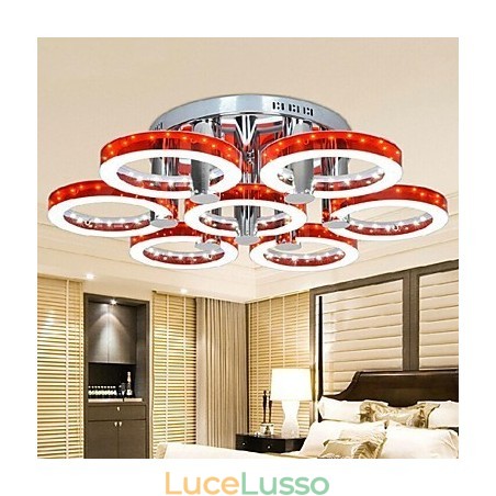Lampadario in acrilico rosso con 7 luci (cromo) Lampadario in acrilico rosso con 7 luci (cromo)