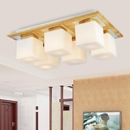 Lampada da soffitto in rovere a sei luci in rovere e vetro 220~240V