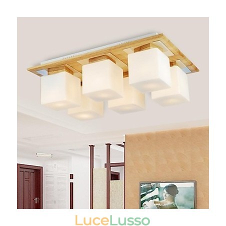Lampada da soffitto in rovere a sei luci in rovere e vetro 220~240V Lampada da soffitto in rovere a sei luci in rovere e vetro 220~240V
