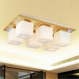 Lampada da soffitto in rovere a sei luci in rovere e vetro 220~240V