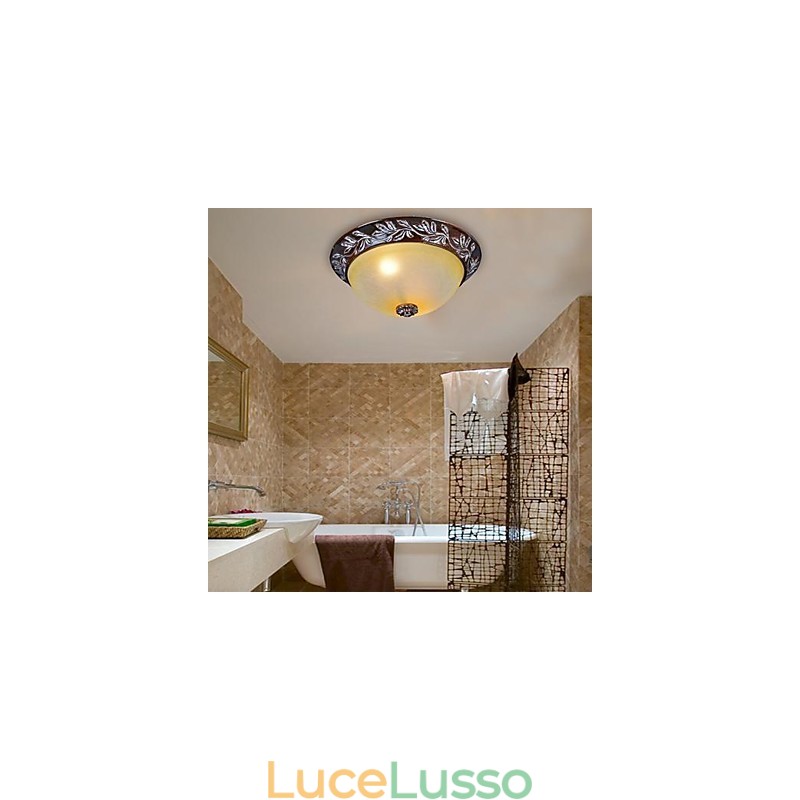 Lampada da soffitto in vetro bianco giallo resina argento intaglio classico europeo