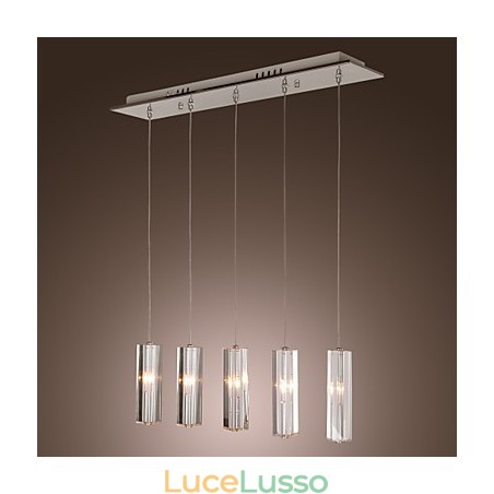 Lampada a sospensione moderna e contemporanea in metallo cromato con cristallo isola Lampada a sospensione moderna e contemporanea in metallo cromato con cristallo isola