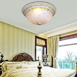 Lampada da soffitto bianca con motivo in vetro e resina, intaglio in oro, classica europea