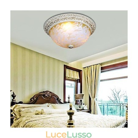 Lampada da soffitto bianca con motivo in vetro e resina, intaglio in oro, classica europea Lampada da soffitto bianca con motivo in vetro e resina, intaglio in oro, classica europea