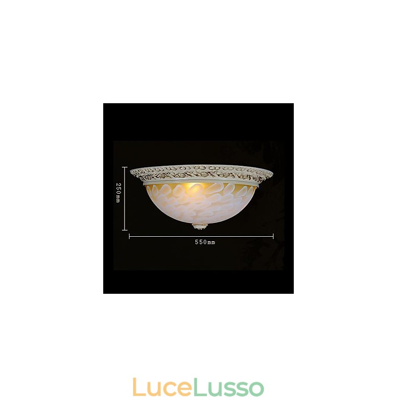 Lampada da soffitto bianca con motivo in vetro e resina, intaglio in oro, classica europea