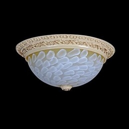 Lampada da soffitto bianca con motivo in vetro e resina, intaglio in oro, classica europea