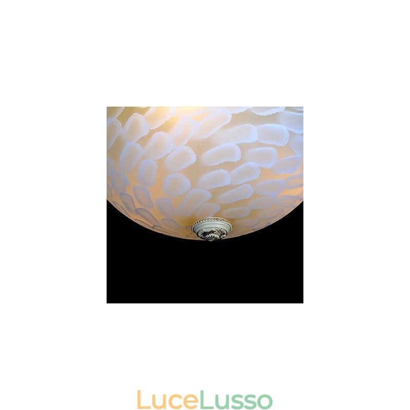 Lampada da soffitto bianca con motivo in vetro e resina, intaglio in oro, classica europea