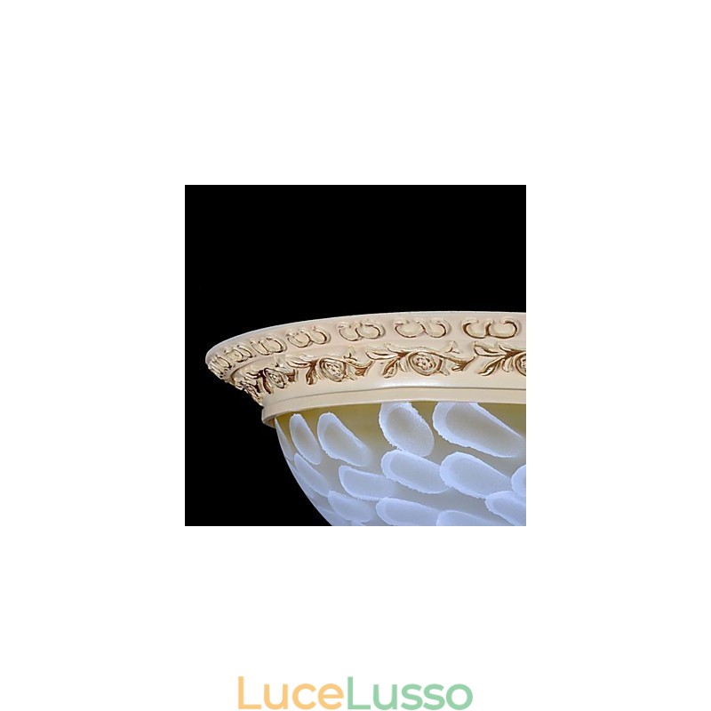 Lampada da soffitto bianca con motivo in vetro e resina, intaglio in oro, classica europea