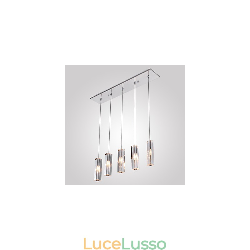 Lampada a sospensione moderna e contemporanea in metallo cromato con cristallo isola