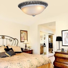 Lampada da soffitto in vetro con montatura a filo marrone scuro, motivo in resina, intaglio classico europeo