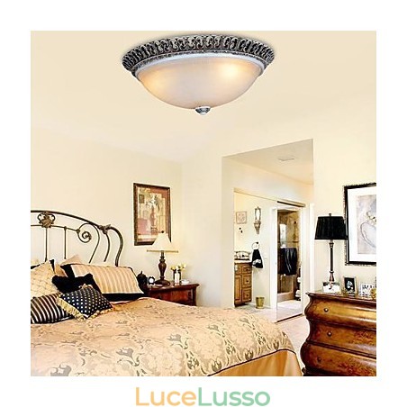 Lampada da soffitto in vetro con montatura a filo marrone scuro, motivo in resina, intaglio classico europeo Lampada da soffitto in vetro con montatura a filo marrone scuro, motivo in resina, intaglio classico europeo