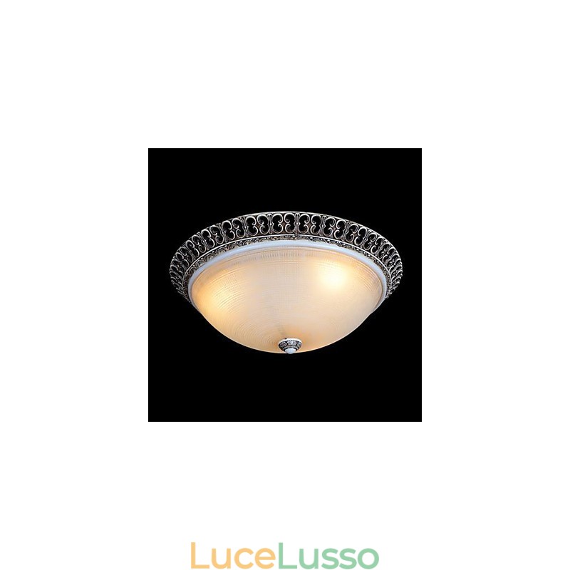 Lampada da soffitto in vetro con montatura a filo marrone scuro, motivo in resina, intaglio classico europeo