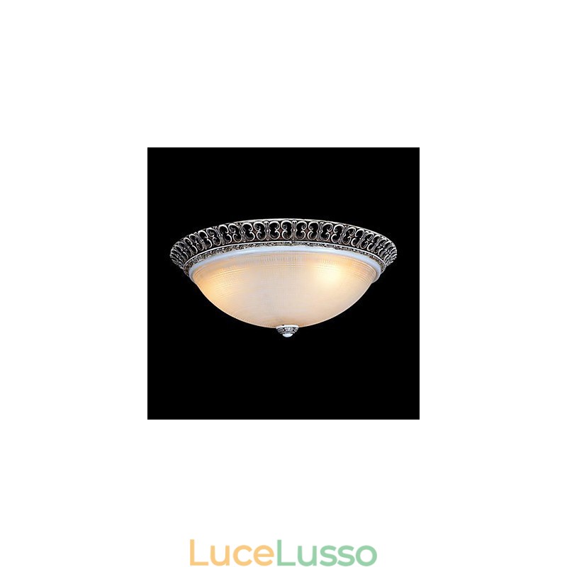 Lampada da soffitto in vetro con montatura a filo marrone scuro, motivo in resina, intaglio classico europeo