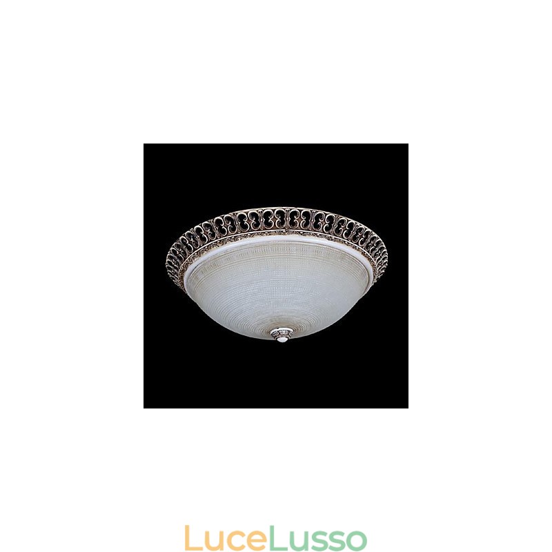 Lampada da soffitto in vetro con montatura a filo marrone scuro, motivo in resina, intaglio classico europeo