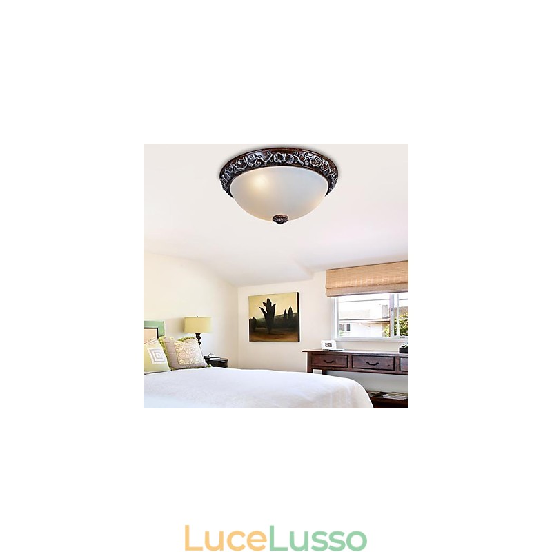 Lampada da soffitto in vetro e resina, in argento, intagliata, classica europea