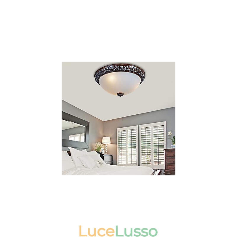 Lampada da soffitto in vetro e resina, in argento, intagliata, classica europea