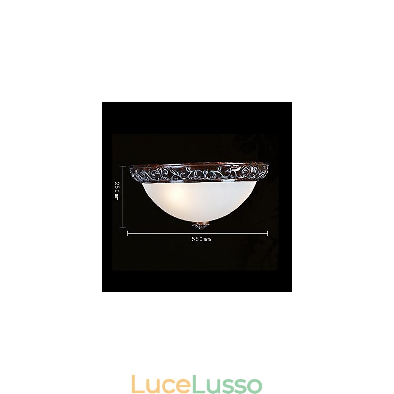 Lampada da soffitto in vetro e resina, in argento, intagliata, classica europea