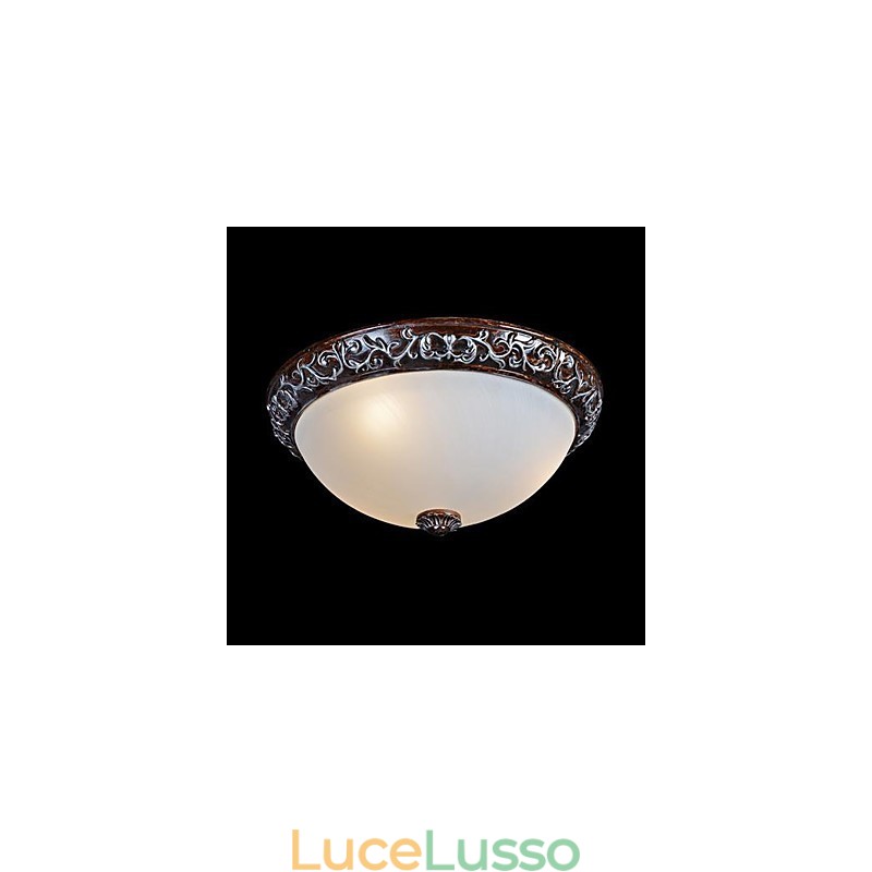 Lampada da soffitto in vetro e resina, in argento, intagliata, classica europea