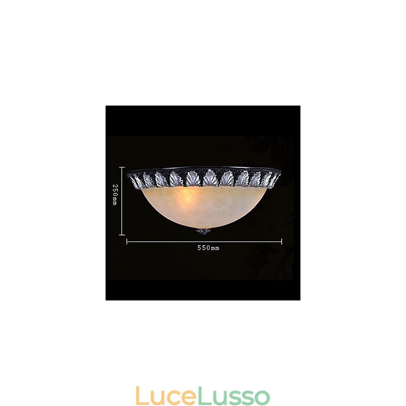 Lampada da soffitto con motivo in vetro e resina, in argento, intagliata, classica europea