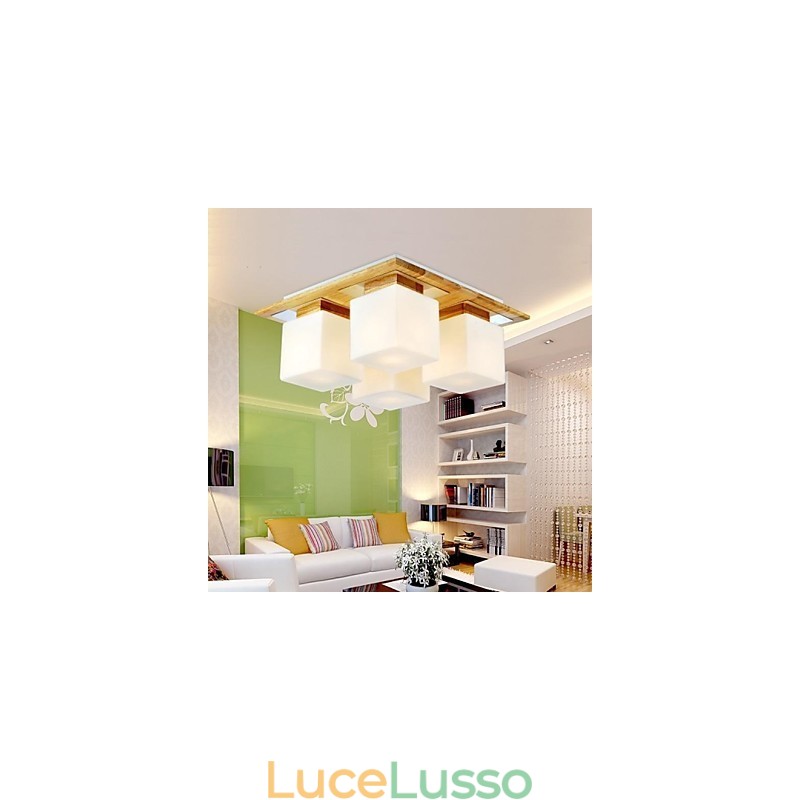 Lampada da soffitto in rovere a quattro luci in rovere e vetro 220~240V (HY9024)