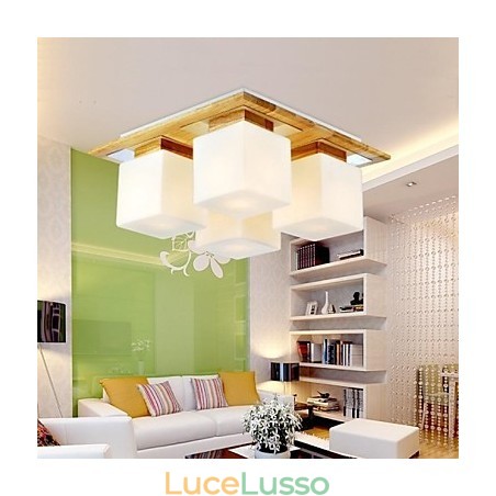Lampada da soffitto in rovere a quattro luci in rovere e vetro 220~240V (HY9024) Lampada da soffitto in rovere a quattro luci in rovere e vetro 220~240V (HY9024)