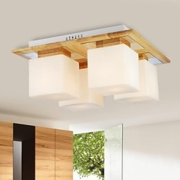 Lampada da soffitto in rovere a quattro luci in rovere e vetro 220~240V (HY9024)