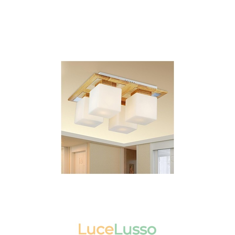 Lampada da soffitto in rovere a quattro luci in rovere e vetro 220~240V (HY9024)