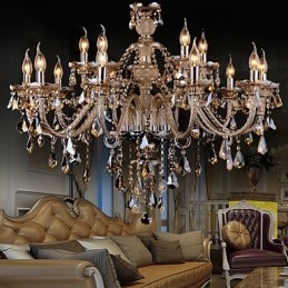 Lampadario in cristallo color cognac lusso moderno 2 livelli soggiorno 15 luci
