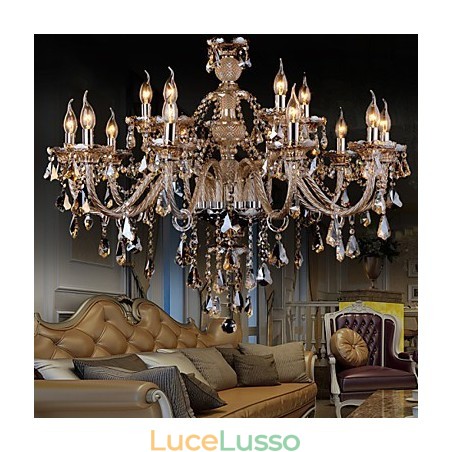 Lampadario in cristallo color cognac lusso moderno 2 livelli soggiorno 15 luci Lampadario in cristallo color cognac lusso moderno 2 livelli soggiorno 15 luci