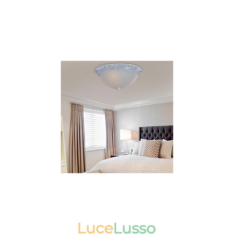 Lampada da soffitto bianca in vetro e resina intagliata classica europea