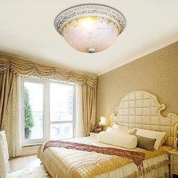 Lampada da soffitto bianca con motivo in vetro e resina, intaglio in oro, classica europea