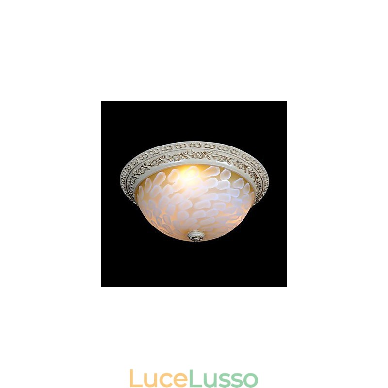 Lampada da soffitto bianca con motivo in vetro e resina, intaglio in oro, classica europea