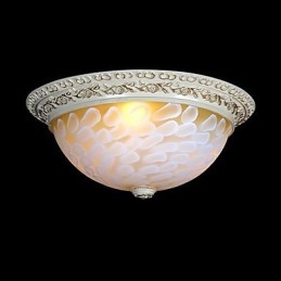 Lampada da soffitto bianca con motivo in vetro e resina, intaglio in oro, classica europea